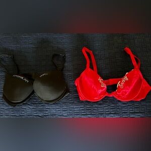 Victoria’s Secret Rhinestoned Personalized Set of Two Bras- Red & Black SZ 34A